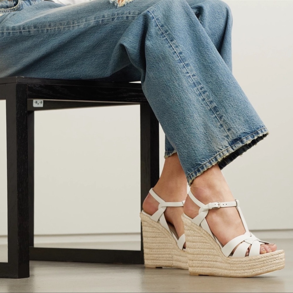 SAINT LAURENT
Tribute Matte Leather Platform Espadrille Sandal